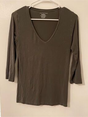 Majestic Olive V-Neck Long Sleeve Tee